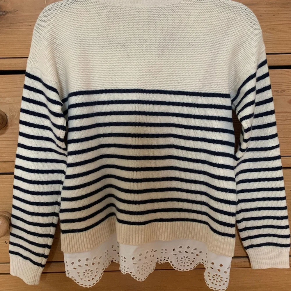Joie cashmere striped sweater with eyelet hem - Picture 2 of 3